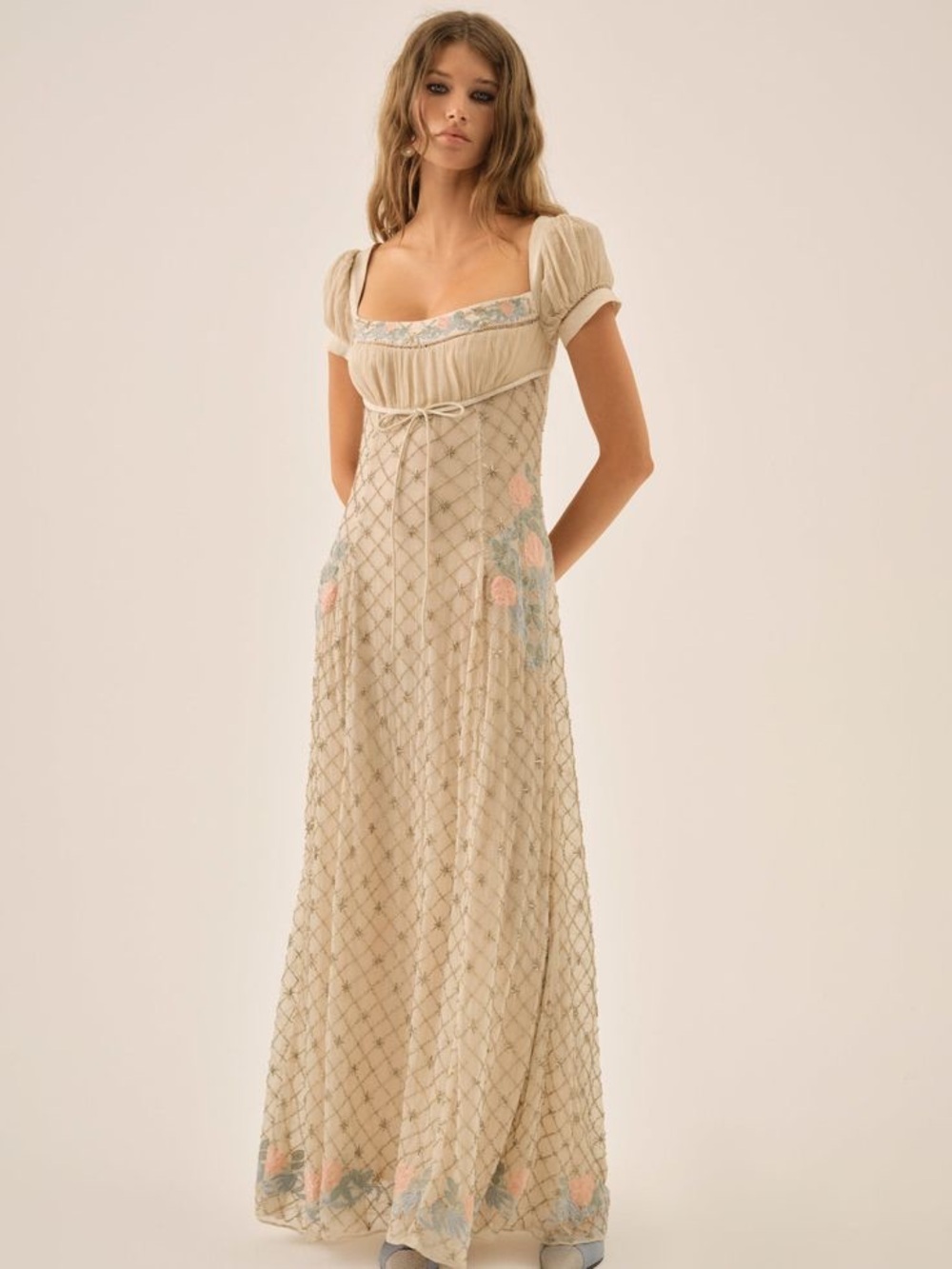 NWT For Love And Lemons Spellbound Rose Maxi Dress in Cream Sz 8
